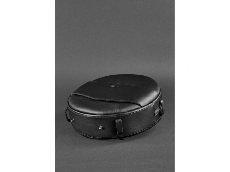 Кожаная женская круглая сумка-рюкзак Maxi черная, фото 4