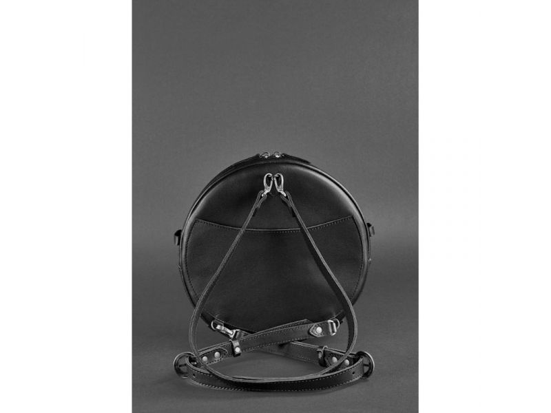 Кожаная женская круглая сумка-рюкзак Maxi черная, фото 5