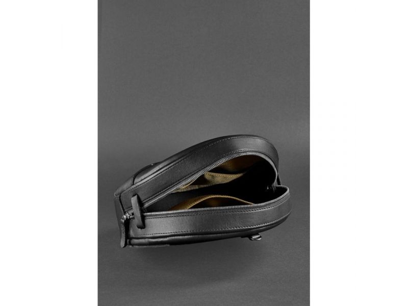 Кожаная женская круглая сумка-рюкзак Maxi черная, фото 6