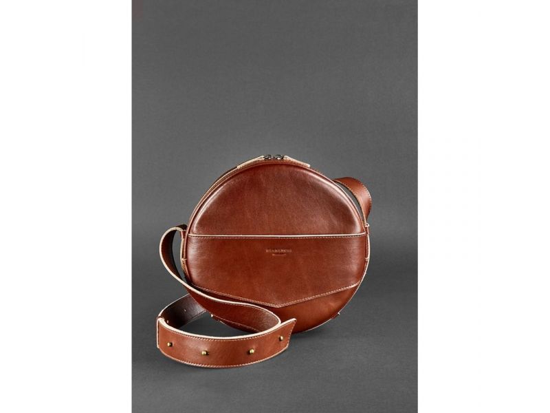 Кожаная женская круглая сумка-рюкзак Maxi светло-коричневая, фото 2