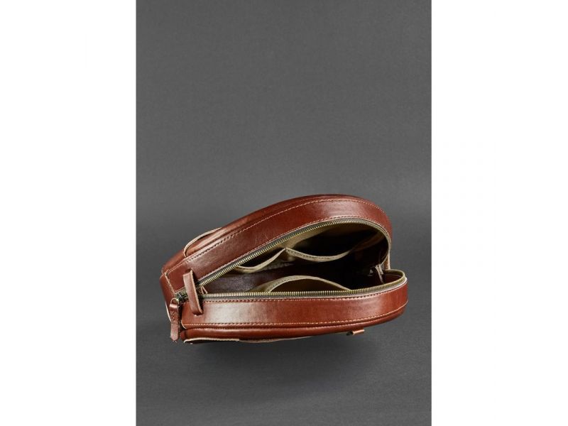 Кожаная женская круглая сумка-рюкзак Maxi светло-коричневая, фото 6