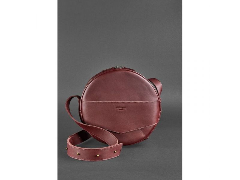 Кожаная женская круглая сумка-рюкзак Maxi бордовая, фото 2