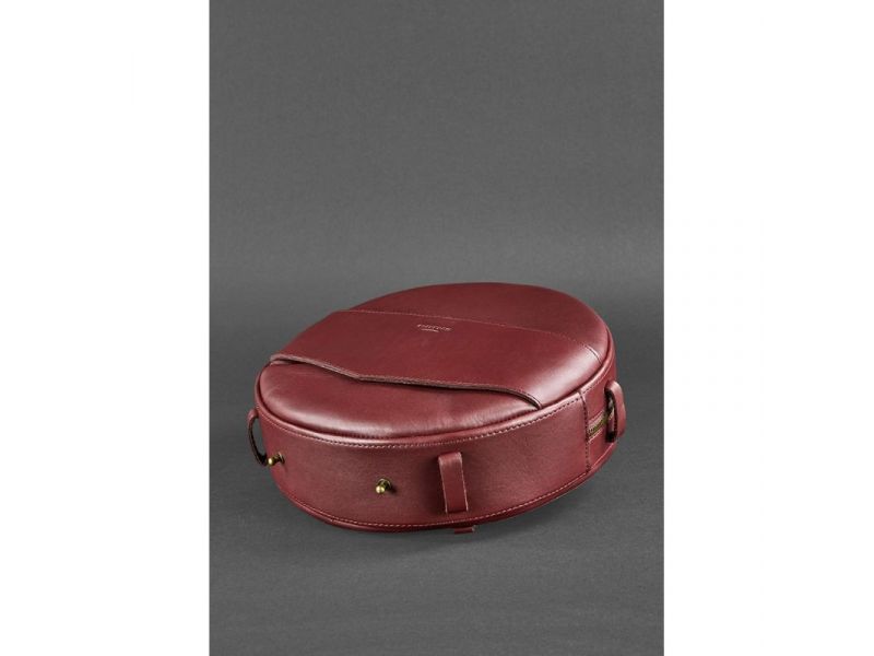 Кожаная женская круглая сумка-рюкзак Maxi бордовая, фото 4