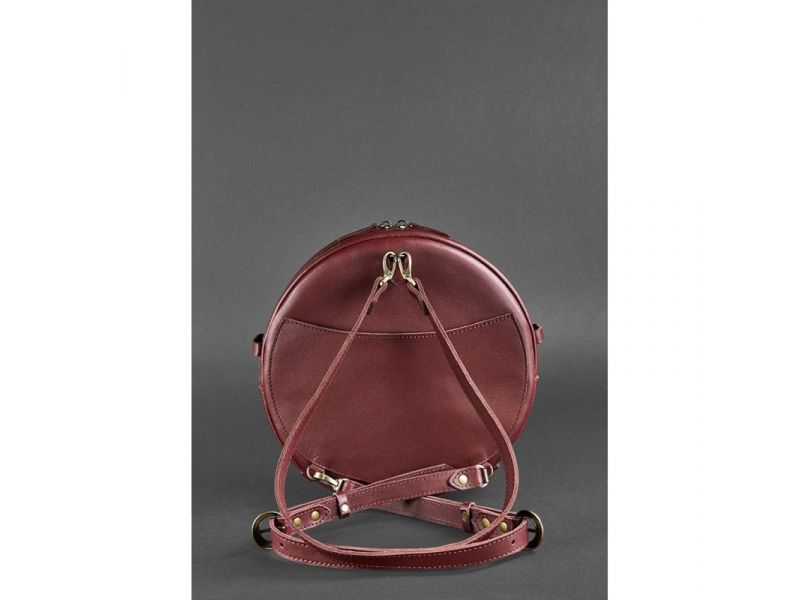 Кожаная женская круглая сумка-рюкзак Maxi бордовая, фото 5