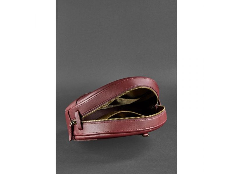 Кожаная женская круглая сумка-рюкзак Maxi бордовая, фото 6