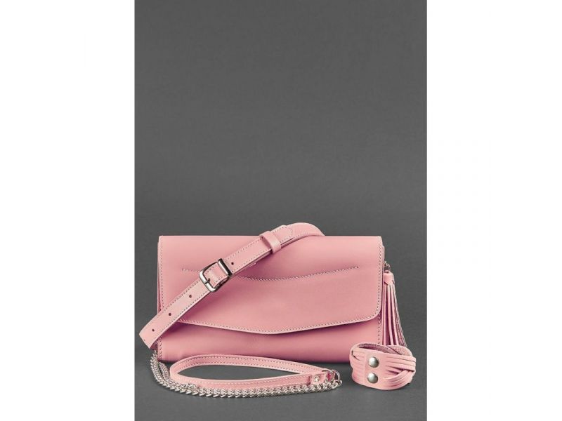 Кожаная женская сумка Элис розовая, фото 6