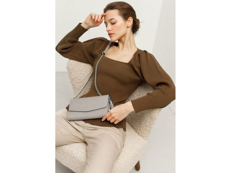 Кожаная женская сумка Элис серая, фото 1