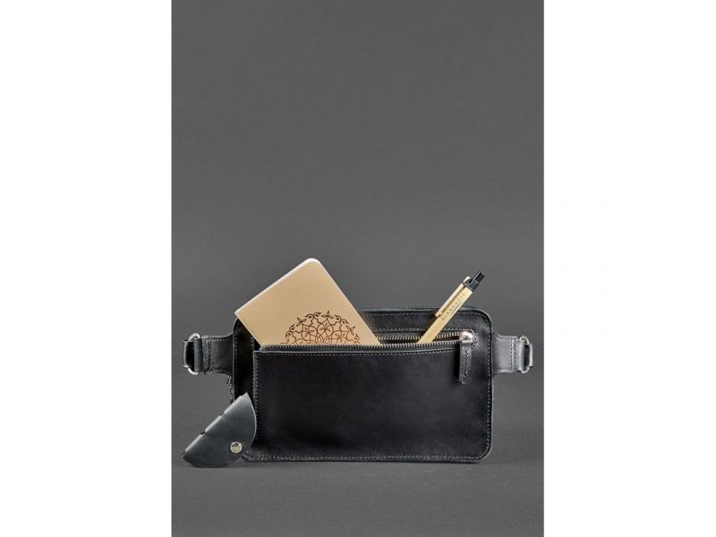 Мужская кожаная поясная сумка Dropbag Maxi черная Krast, фото 6