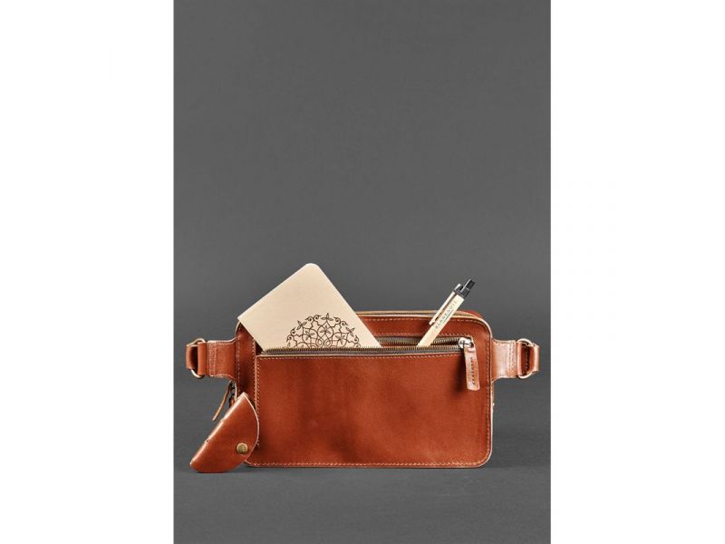 Кожаная поясная сумка Dropbag Maxi светло-коричневая, фото 6