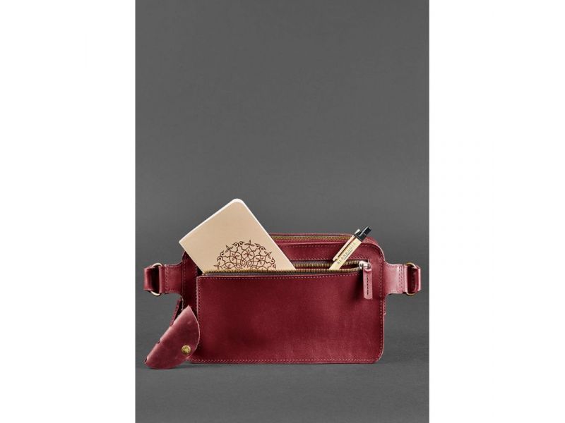 Кожаная поясная сумка Dropbag Maxi бордовая Krast, фото 5