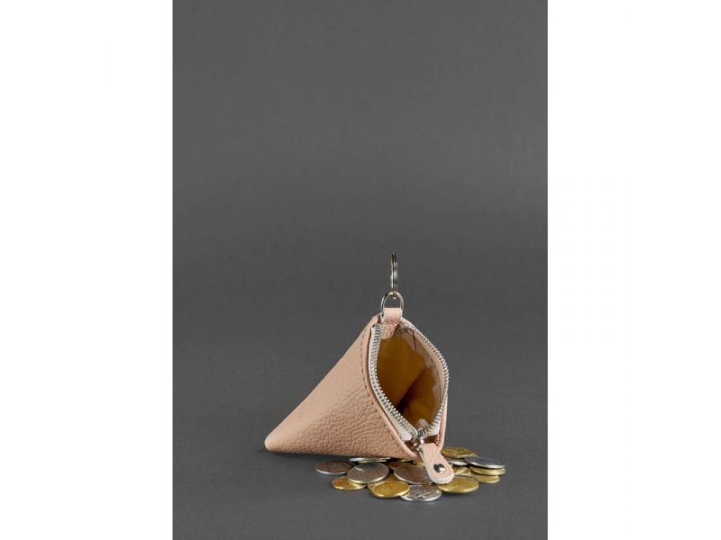 Женская кожаная монетница 2.0 Пирамида светло-бежевая, фото 3