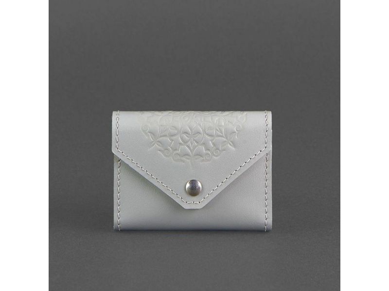 Женский кожаный кард-кейс 3.0 (Гармошка) Серый с мандалой, фото 5