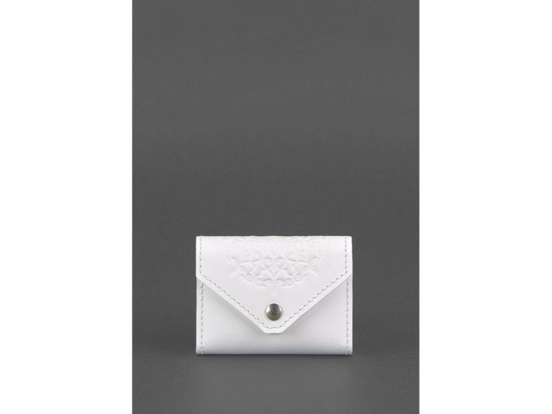 Женский кожаный кард-кейс 3.0 (Гармошка) Белый с мандалой, фото 1