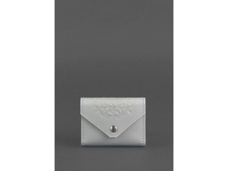 Женский кожаный кард-кейс 3.0 (Гармошка) Серый с мандалой, фото 1