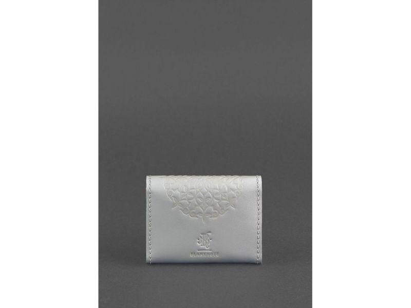 Женский кожаный кард-кейс 3.0 (Гармошка) Серый с мандалой, фото 4