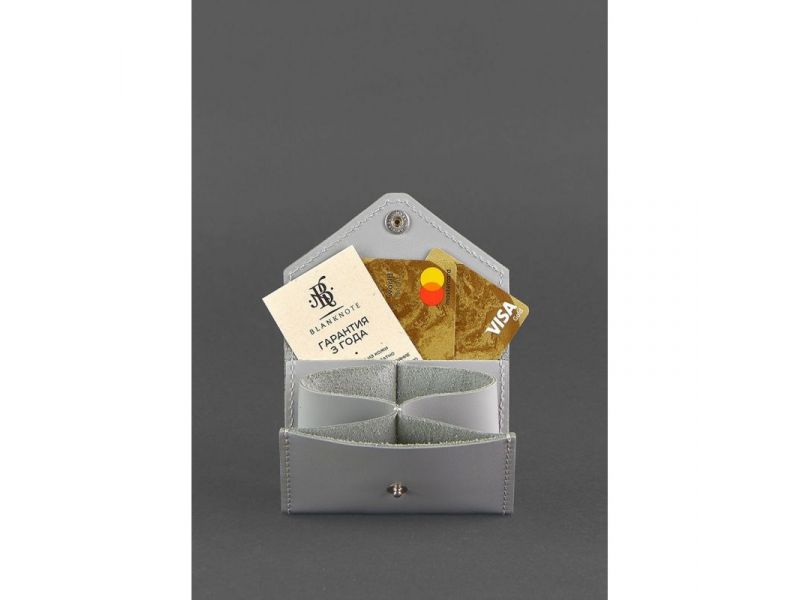 Женский кожаный кард-кейс 3.0 (Гармошка) Серый с мандалой, фото 2