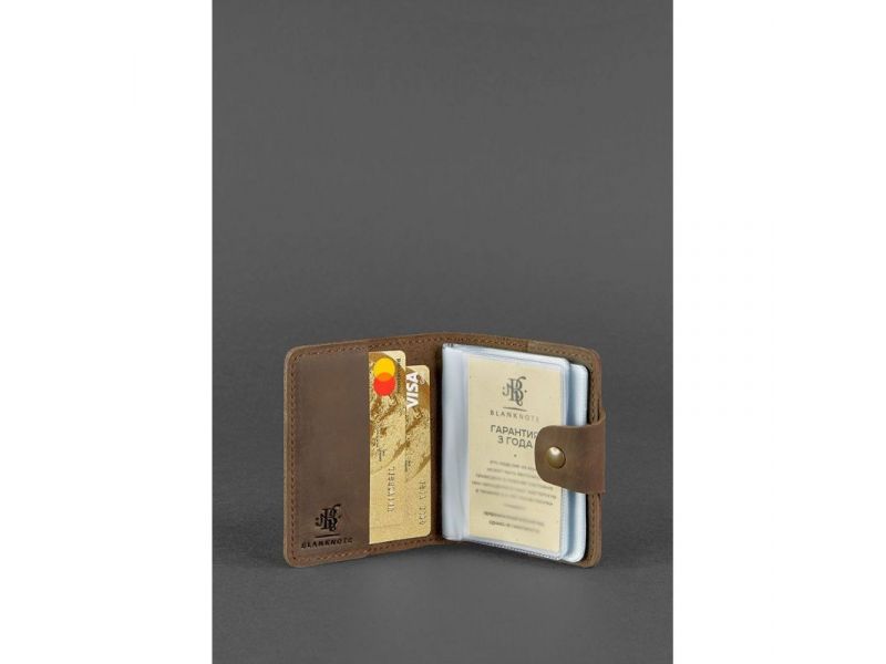 Кожаный кард-кейс 7.1 (Книжечка) темно-коричневый Crazy Horse, фото 2