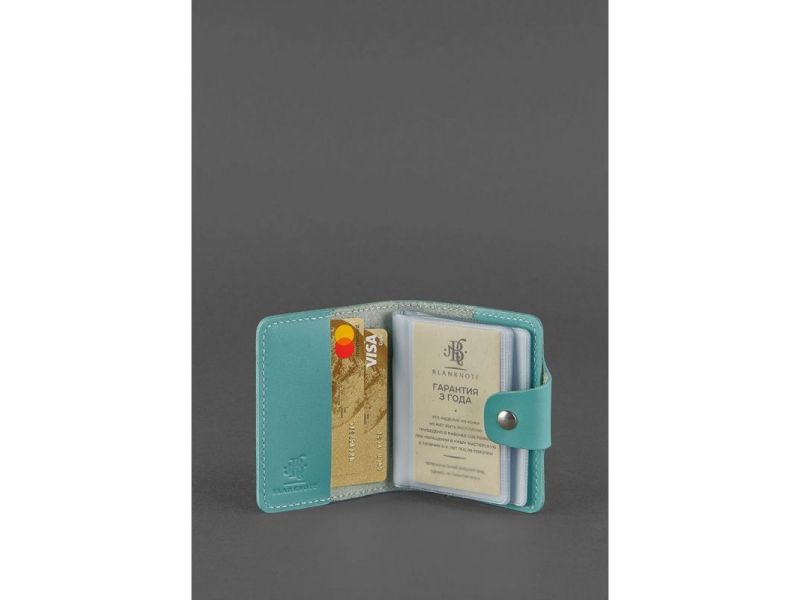 Женский кожаный кард-кейс 7.1 (Книжечка) бирюзовый, фото 2