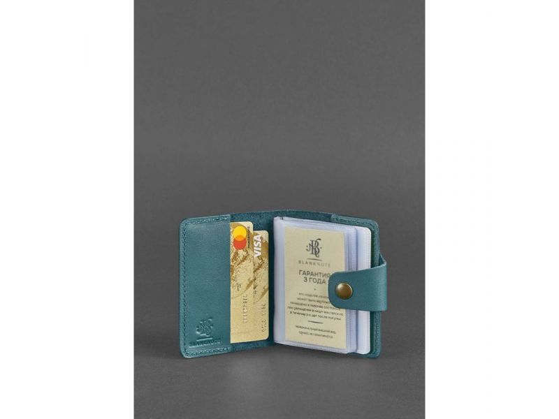 Женский кожаный кард-кейс 7.1 (Книжечка) зеленый, фото 2