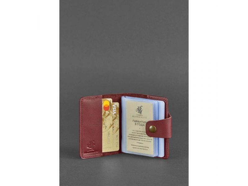 Женский кожаный кард-кейс 7.1 (Книжечка) бордовый, фото 2
