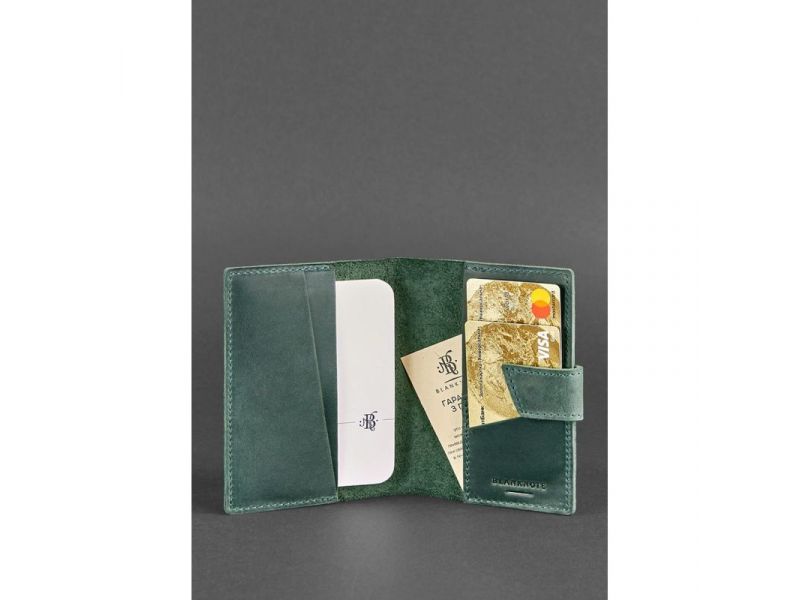 Кожаная обложка для паспорта 4.0 зеленая Crazy Horse, фото 2