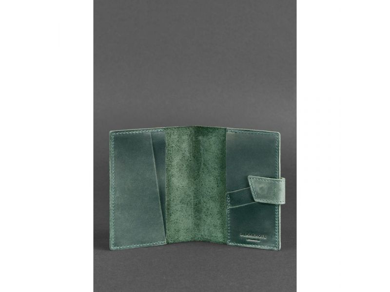 Кожаная обложка для паспорта 4.0 зеленая Crazy Horse, фото 3