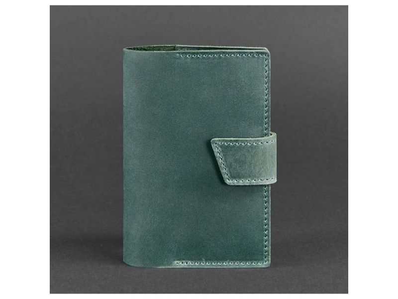 Кожаная обложка для паспорта 4.0 зеленая Crazy Horse, фото 5
