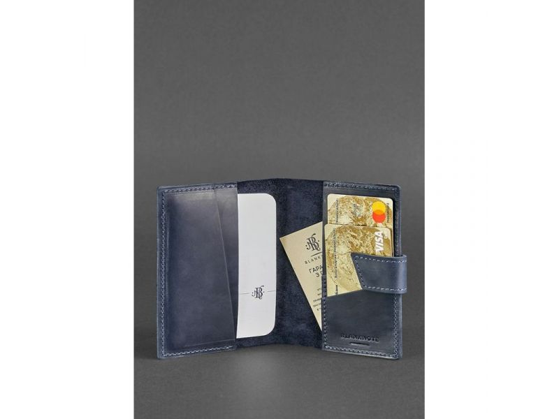 Кожаная обложка для паспорта 4.0 синяя, фото 2