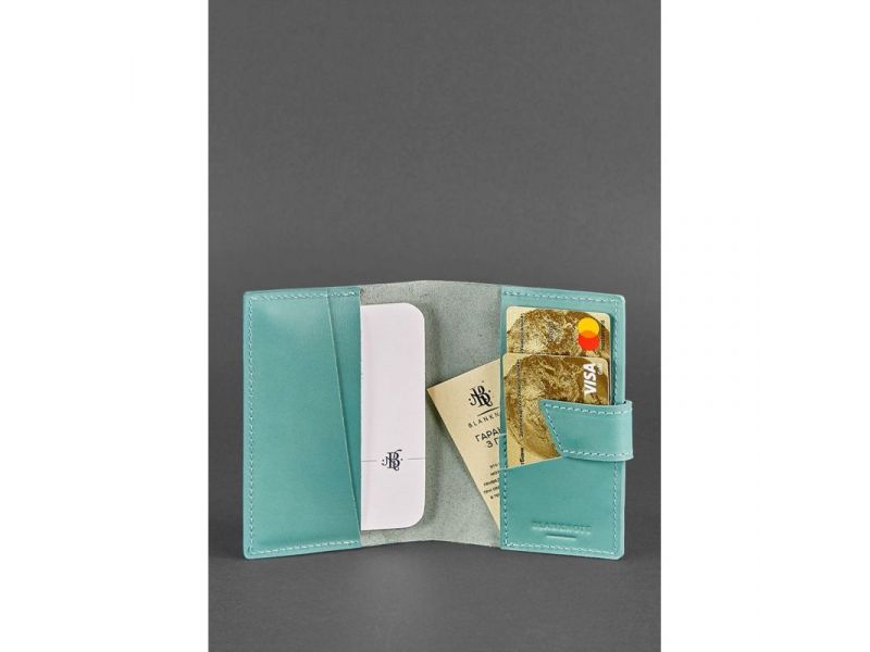 Кожаная обложка для паспорта 4.0 бирюзовая, фото 2