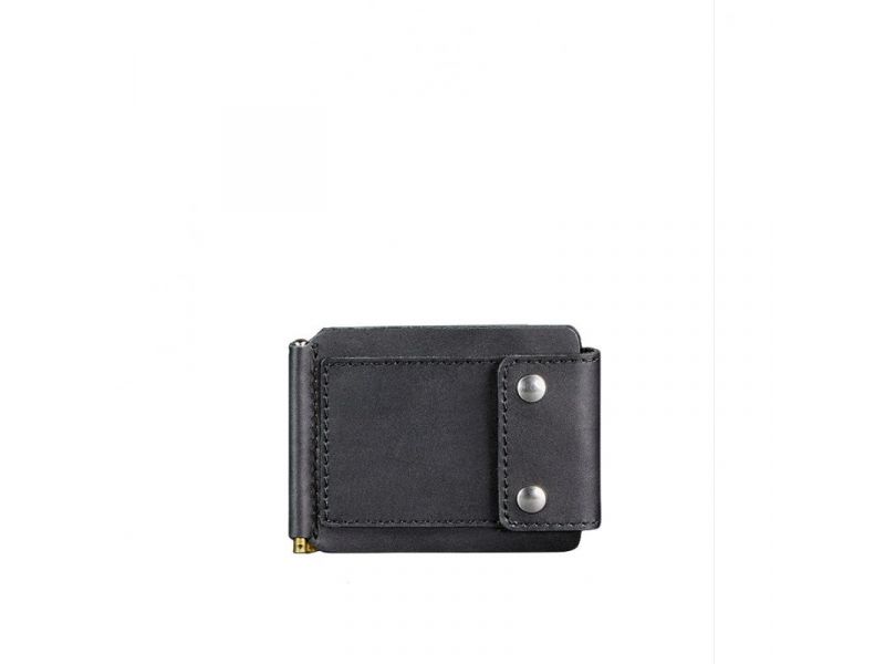 Мужское кожаное портмоне черное 10.0 зажим для денег, фото 8