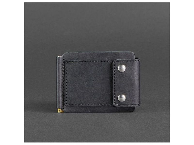 Мужское кожаное портмоне черное 10.0 зажим для денег, фото 7