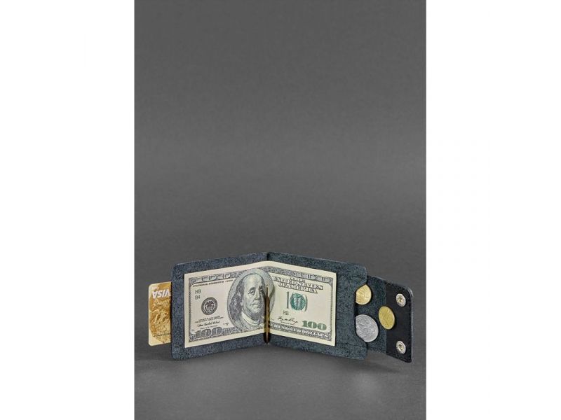 Мужское кожаное портмоне черное 10.0 зажим для денег, фото 2