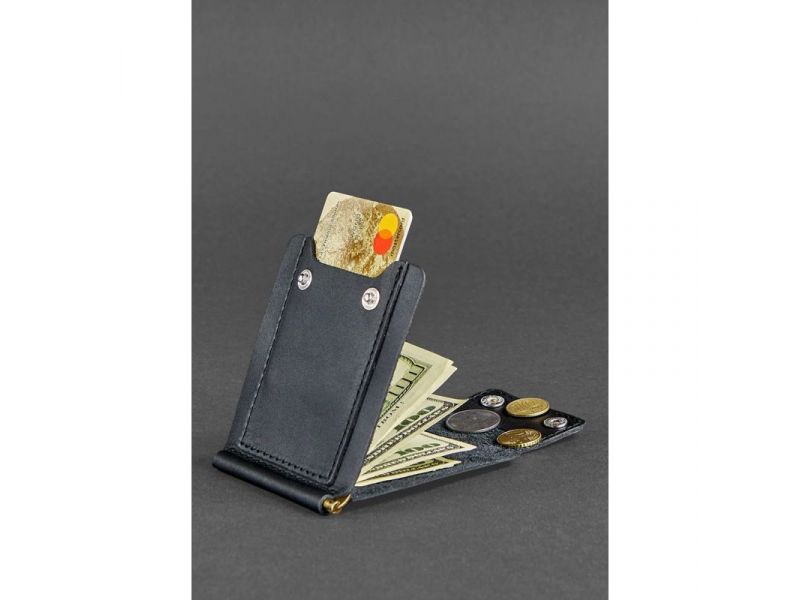 Мужское кожаное портмоне черное 10.0 зажим для денег, фото 4