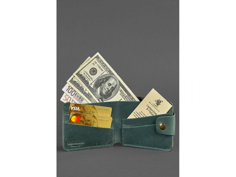 Кожаное портмоне 4.3 зеленое Crazy Horse, фото 2