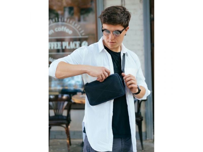 Кожаная поясная сумка Dropbag Maxi синяя Crazy Horse, фото 1