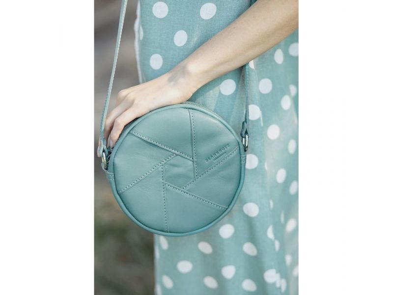 Кожаная круглая женская сумка Бон-Бон бирюзовая, фото 1