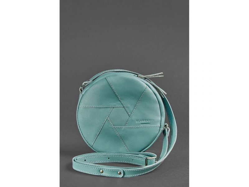 Кожаная круглая женская сумка Бон-Бон бирюзовая, фото 2