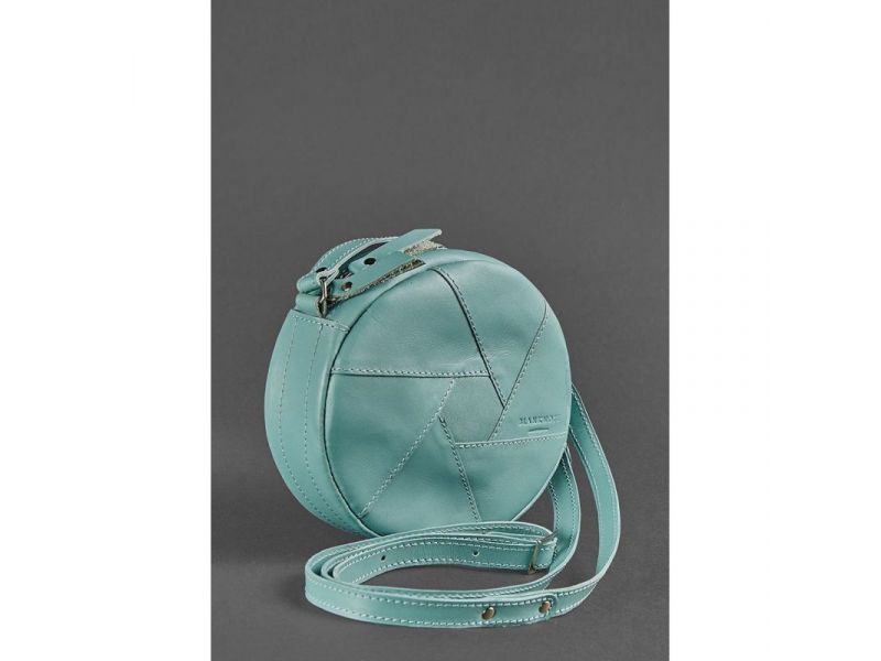 Кожаная круглая женская сумка Бон-Бон бирюзовая, фото 3