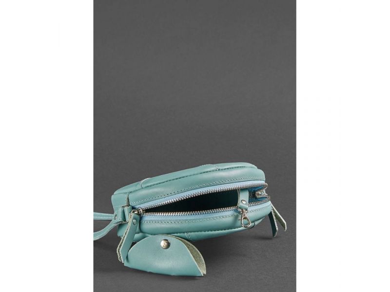 Кожаная круглая женская сумка Бон-Бон бирюзовая, фото 4