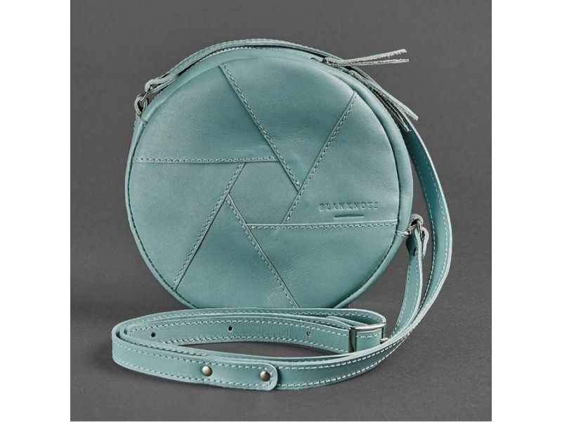 Кожаная круглая женская сумка Бон-Бон бирюзовая, фото 6