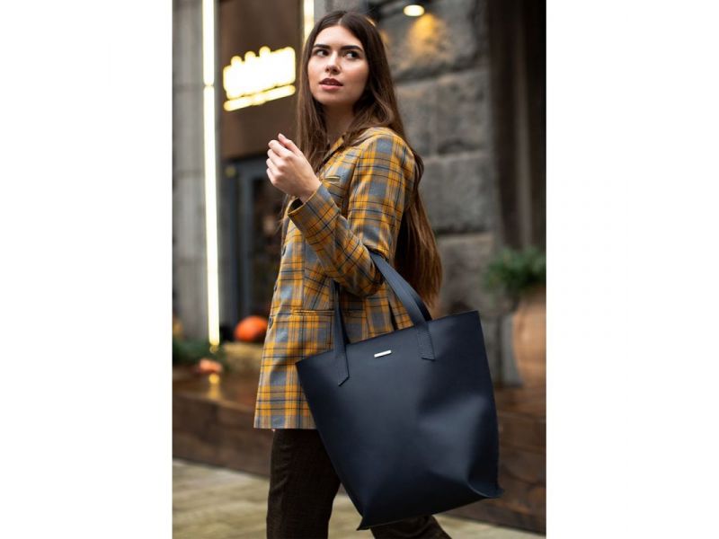 Кожаная женская сумка шоппер D.D. темно-синяя, фото 7