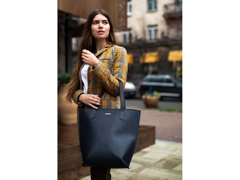 Кожаная женская сумка шоппер D.D. темно-синяя, фото 8