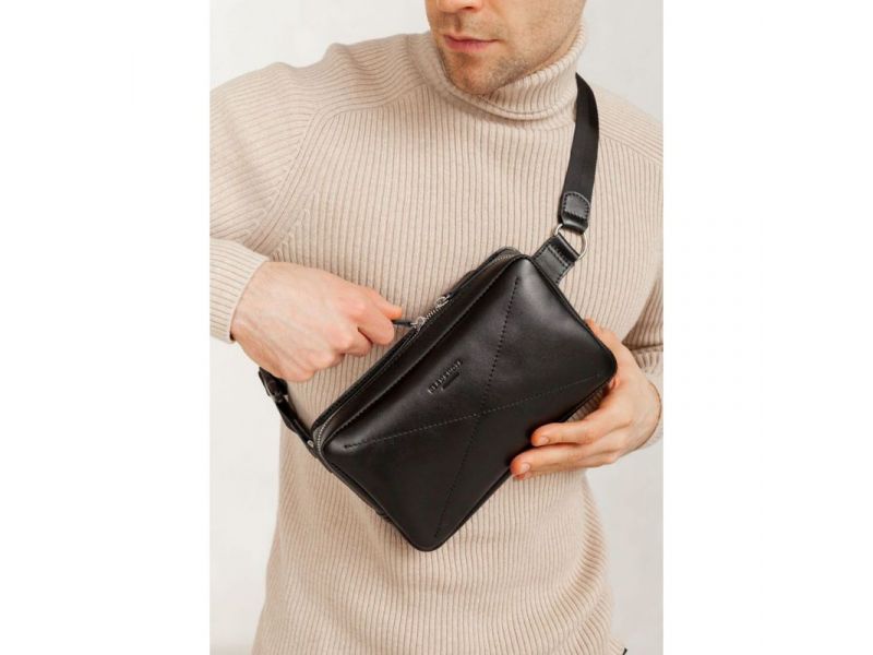 Мужская кожаная поясная сумка Dropbag Maxi черная Krast, фото 1