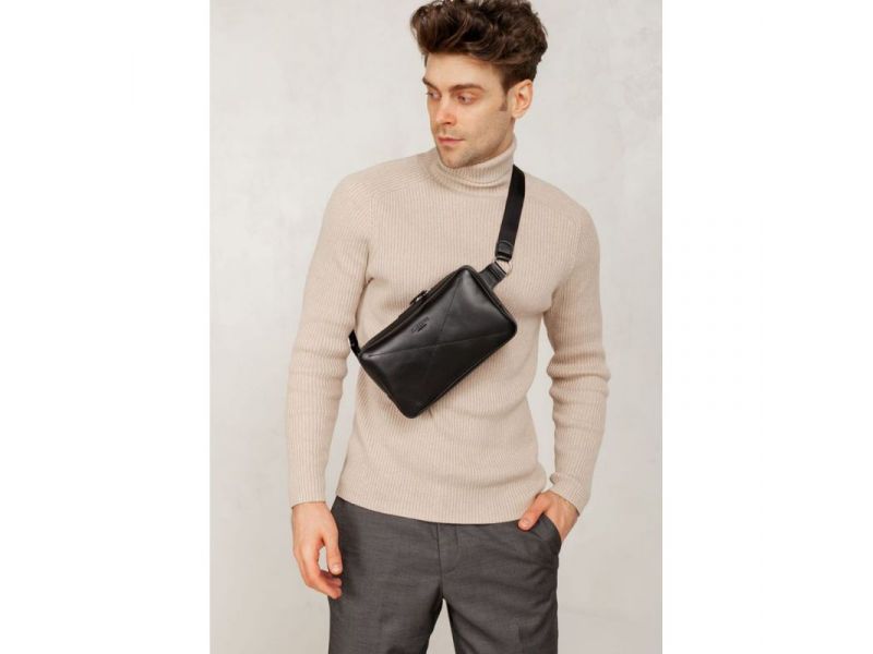 Мужская кожаная поясная сумка Dropbag Maxi черная Krast, фото 8