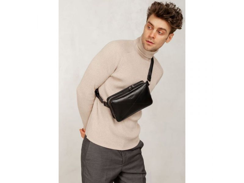 Мужская кожаная поясная сумка Dropbag Maxi черная Krast, фото 9