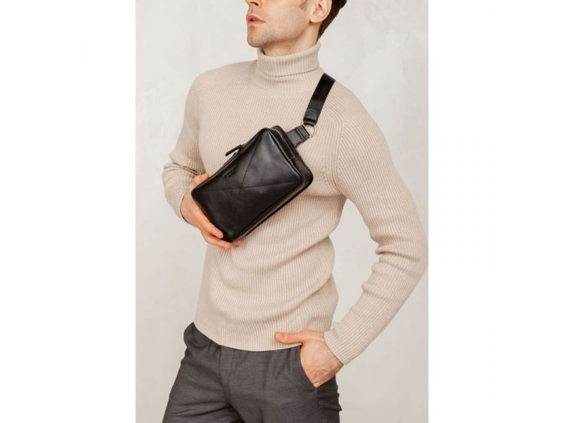 Мужская кожаная поясная сумка Dropbag Maxi черная Krast, фото 10