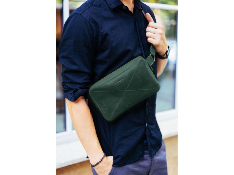 Кожаная поясная сумка Dropbag Maxi зеленая, фото 1