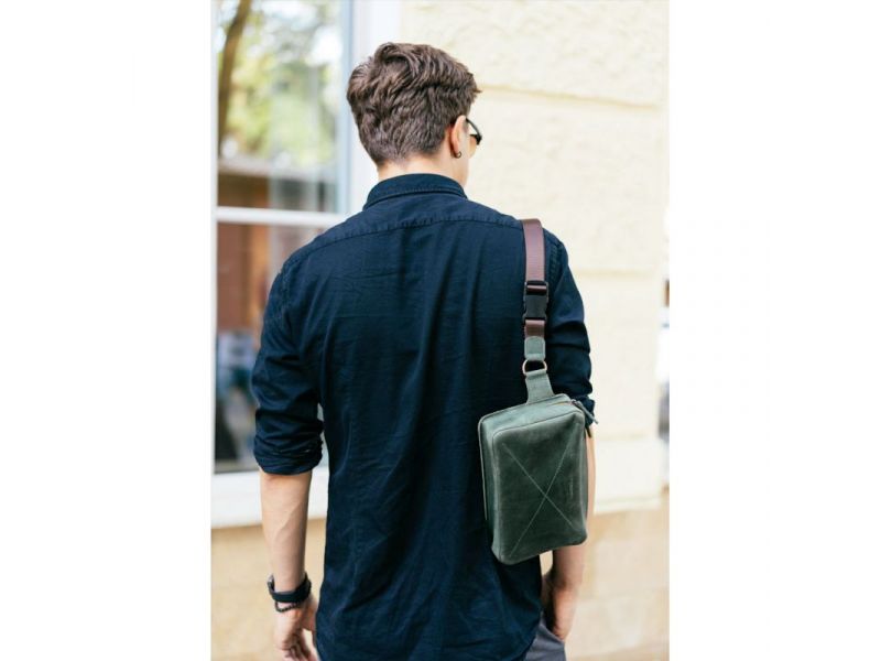 Кожаная поясная сумка Dropbag Maxi зеленая, фото 8