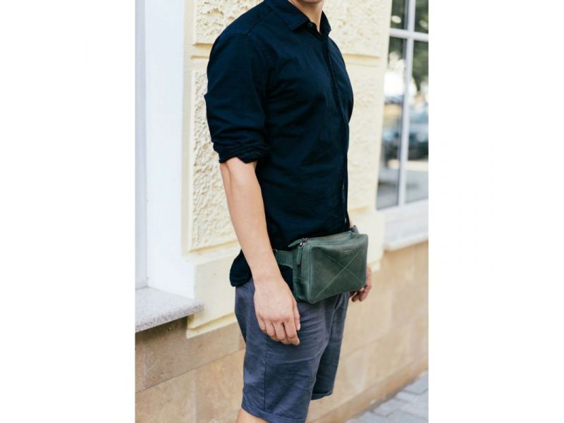 Кожаная поясная сумка Dropbag Maxi зеленая, фото 9