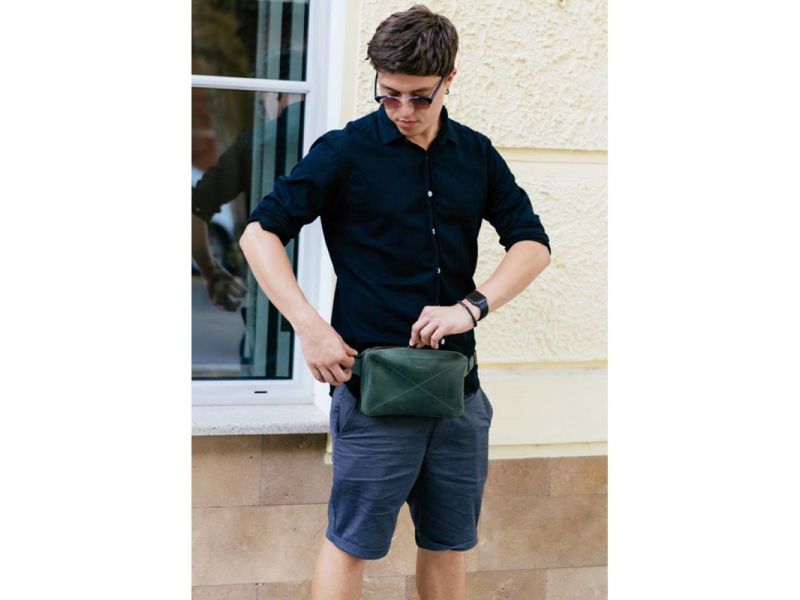 Кожаная поясная сумка Dropbag Maxi зеленая, фото 10